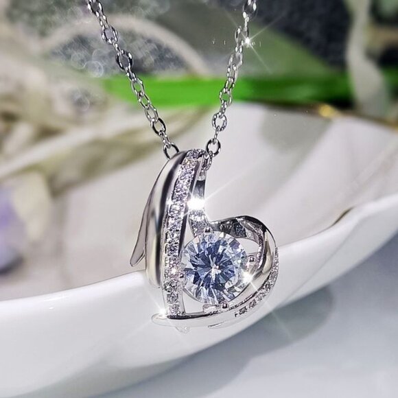 🌸Hollow 925 Sterling Silver Plated CZ Heart Necklace for Women, MARR9004 - Picture 8 of 8